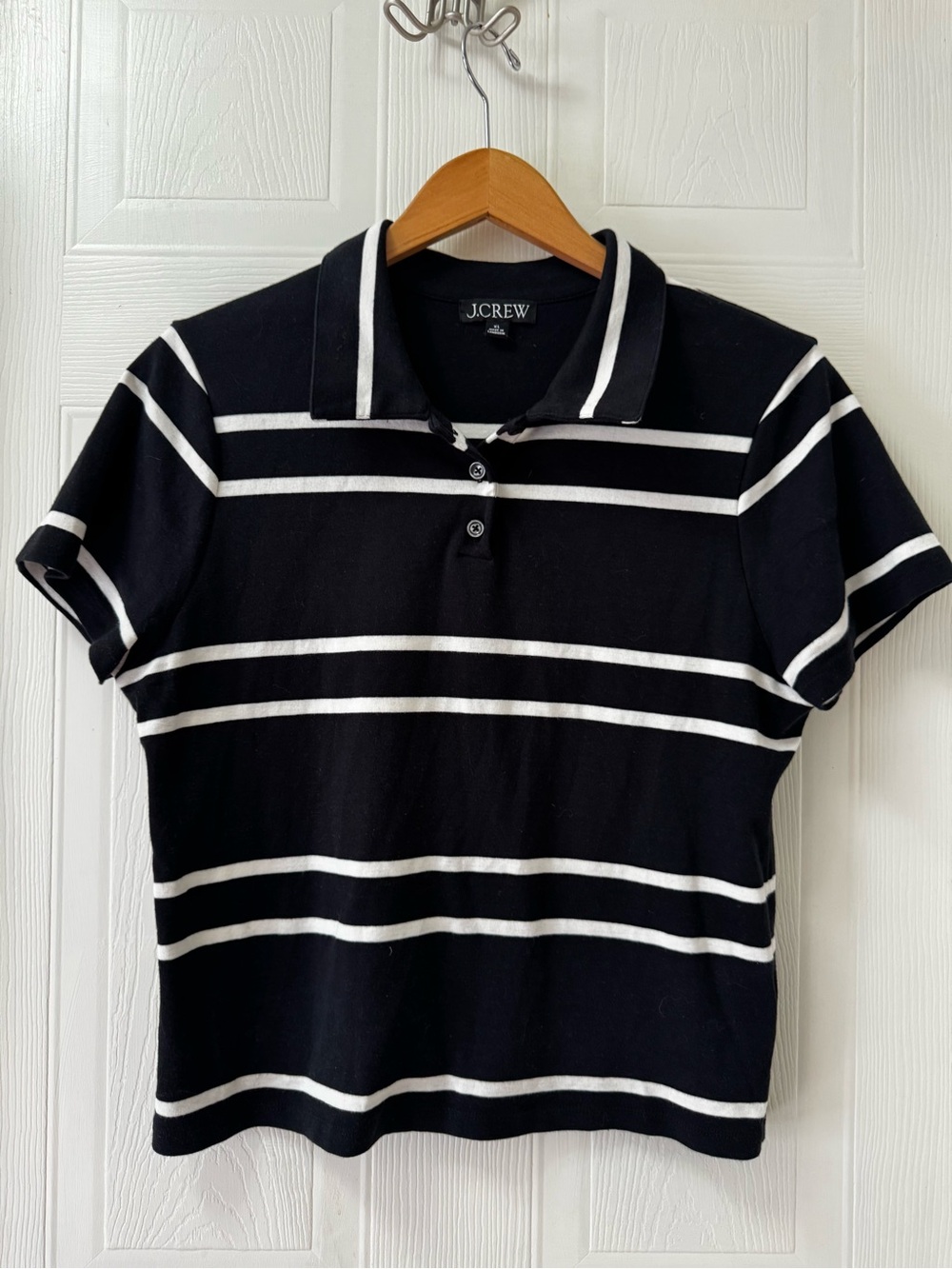 J. Crew Black Polo with White Horizontal Stripes -